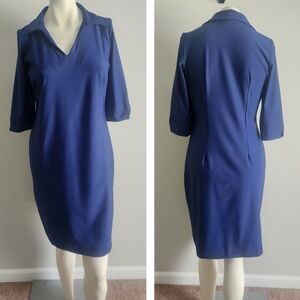 Katherine Way USA navy‎ blue collared shift dress womens S UPF 50 preppy golf